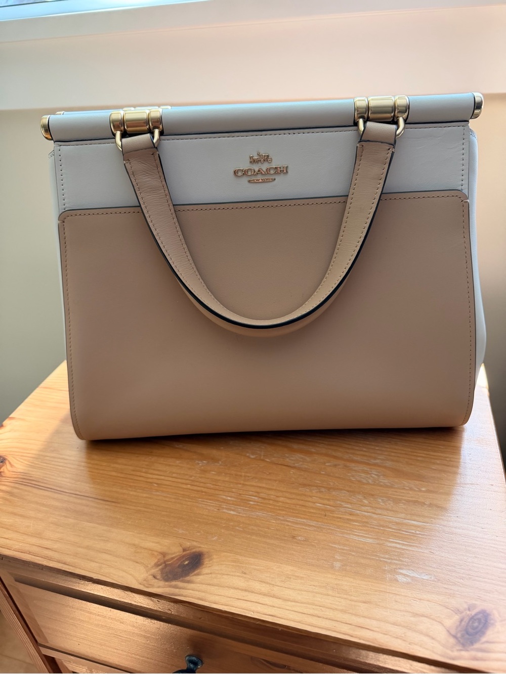 Coach Two-Tone Satchel in Tan and Cream (Grace purse)